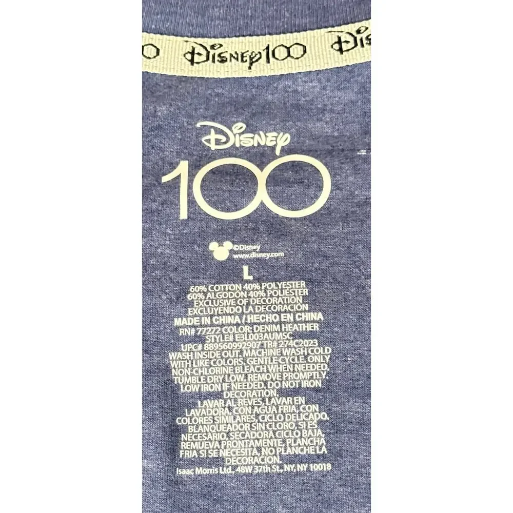 Disney 100 Mickey Mouse Mens Shirt Size Large Blue Short Sleeve Graphic T Shirt